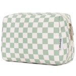 Narwey Checkered Makeup Bag Travel Cosmetic Bag Organizer Toiletry Bag Make Up Bags with Compartments for Women Girls (Large, Mint Green Checkerboard)