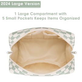 Narwey Checkered Makeup Bag Travel Cosmetic Bag Organizer Toiletry Bag Make Up Bags with Compartments for Women Girls (Large, Mint Green Checkerboard) Narwey Checkered Makeup Bag Travel Cosmetic Bag Organizer Toiletry Bag Make Up Bags with Compartments for Women Girls (Large, Mint Green Checkerboard)