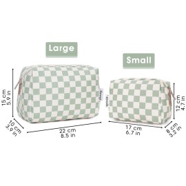 Narwey Checkered Makeup Bag Travel Cosmetic Bag Organizer Toiletry Bag Make Up Bags with Compartments for Women Girls (Large, Mint Green Checkerboard) Narwey Checkered Makeup Bag Travel Cosmetic Bag Organizer Toiletry Bag Make Up Bags with Compartments for Women Girls (Large, Mint Green Checkerboard)