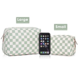 Narwey Checkered Makeup Bag Travel Cosmetic Bag Organizer Toiletry Bag Make Up Bags with Compartments for Women Girls (Large, Mint Green Checkerboard) Narwey Checkered Makeup Bag Travel Cosmetic Bag Organizer Toiletry Bag Make Up Bags with Compartments for Women Girls (Large, Mint Green Checkerboard)