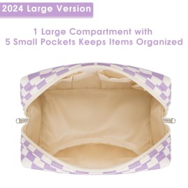 Large Makeup Bag Zipper Pouch Travel Cosmetic Organizer for Women (Large, Purple Checkerboard) Large Makeup Bag Zipper Pouch Travel Cosmetic Organizer for Women (Large, Purple Checkerboard)