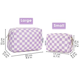 Large Makeup Bag Zipper Pouch Travel Cosmetic Organizer for Women (Large, Purple Checkerboard) Large Makeup Bag Zipper Pouch Travel Cosmetic Organizer for Women (Large, Purple Checkerboard)
