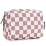 Narwey Small Makeup Bag for Purse Travel Makeup Pouch Mini Cosmetic Bag for Women (Dusty Rose Checkerboard, Small)