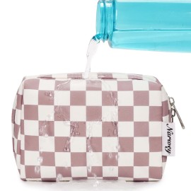 Narwey Small Makeup Bag for Purse Travel Makeup Pouch Mini Cosmetic Bag for Women (Dusty Rose Checkerboard, Small)