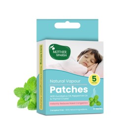 Mother Sparsh Natural Vapour Patches For Kids With Eucalyptus Oil, Peppermint Oil & Thymol Crystal (Camphor Free) | Quick Relief from Runny Nose & Nasal Congestion | Lasts Upto 8 Hrs-(Pack of 5) Mother Sparsh Natural Vapour Patches For Kids With Eucalyptus Oil, Peppermint Oil & Thymol Crystal (Camphor Free) | Quick Relief from Runny Nose & Nasal Congestion | Lasts Upto 8 Hrs-(Pack of 5)