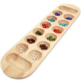 WE Games Classic Mancala Board Game 22 inch, Large Natural Wood Board with Assorted Glass Mancala Stones, African Stone Game, Table Top Dcor WE Games Classic Mancala Board Game 22 inch, Large Natural Wood Board with Assorted Glass Mancala Stones, African Stone Game, Table Top Dcor