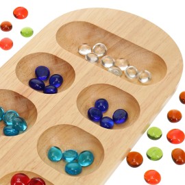 WE Games Classic Mancala Board Game 22 inch, Large Natural Wood Board with Assorted Glass Mancala Stones, African Stone Game, Table Top Dcor WE Games Classic Mancala Board Game 22 inch, Large Natural Wood Board with Assorted Glass Mancala Stones, African Stone Game, Table Top Dcor