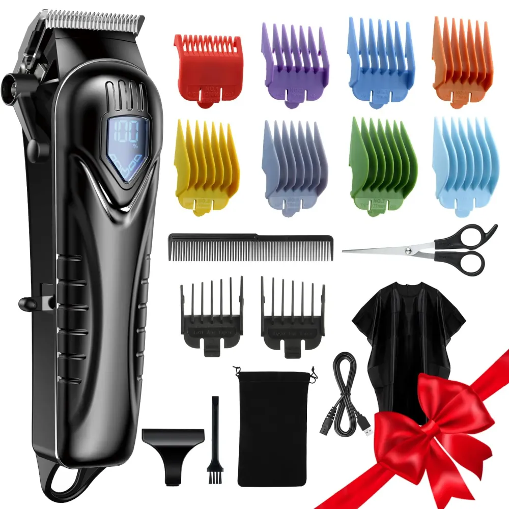 Hair Clippers for Men&Women Professional, Low Noise Cordless Hair Cutting Kit with 10 Color Combs, LED Display, Men Gifts, 5H Beard Trimmer Barber Hair Clippers Set with Scissors,Cape