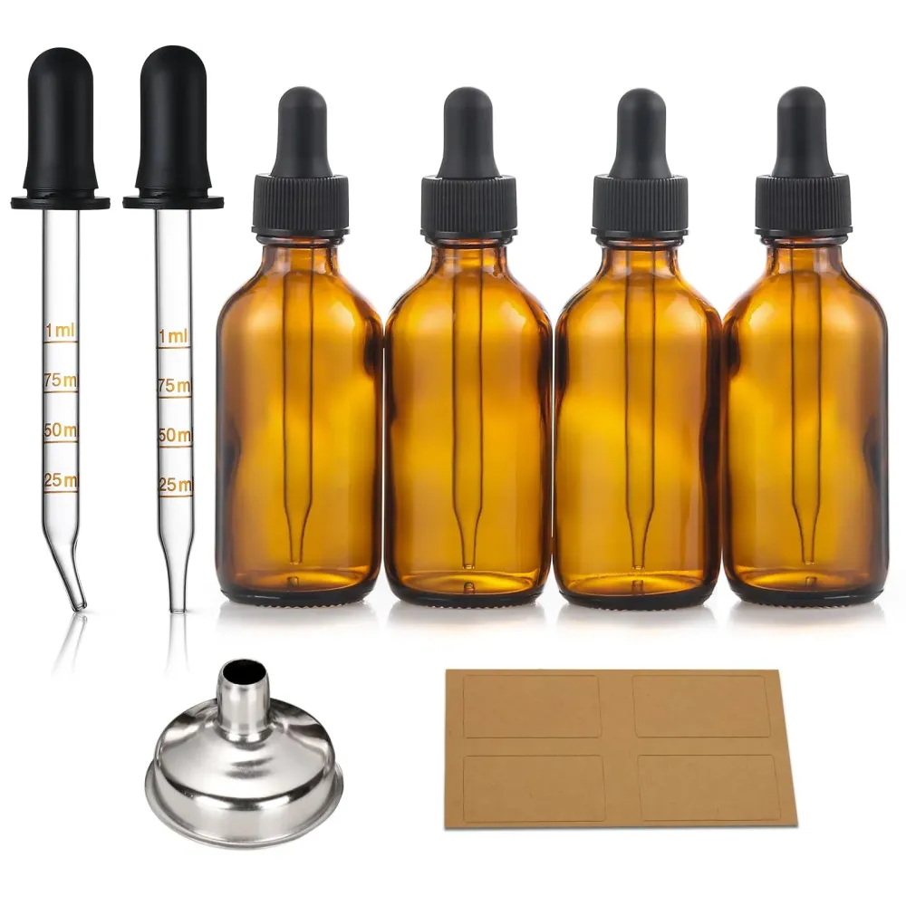 4 Pack, 2 oz Dropper Bottles with 2pcs Glass Pipettes(1ml) - Essential Oils Bottles for Health, Personal Care & Beauty - 60ml Thick Dark Amber Glass Tincture Bottles with Eye Droppers, Leakproof 4 Pack, 2 oz Dropper Bottles with 2pcs Glass Pipettes(1ml) - Essential Oils Bottles for Health, Personal Care & Beauty - 60ml Thick Dark Amber Glass Tincture Bottles with Eye Droppers, Leakproof