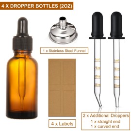 4 Pack, 2 oz Dropper Bottles with 2pcs Glass Pipettes(1ml) - Essential Oils Bottles for Health, Personal Care & Beauty - 60ml Thick Dark Amber Glass Tincture Bottles with Eye Droppers, Leakproof 4 Pack, 2 oz Dropper Bottles with 2pcs Glass Pipettes(1ml) - Essential Oils Bottles for Health, Personal Care & Beauty - 60ml Thick Dark Amber Glass Tincture Bottles with Eye Droppers, Leakproof