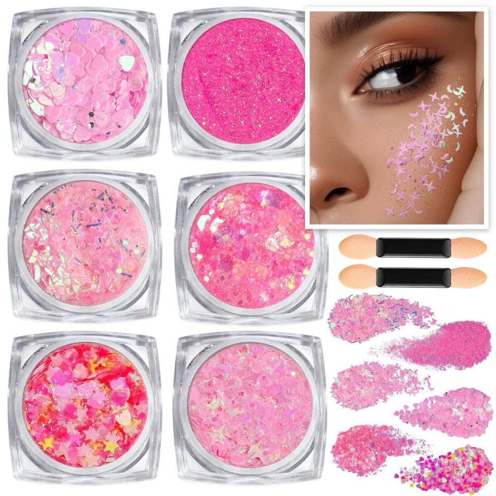 Teenitor Face Glitter, Pink Body Glitter Gel, Holographic Glitter for Face and Body, Hair, Gel Glitter Makeup for Festival Party Cheer Glitter Teenitor Face Glitter, Pink Body Glitter Gel, Holographic Glitter for Face and Body, Hair, Gel Glitter Makeup for Festival Party Cheer Glitter