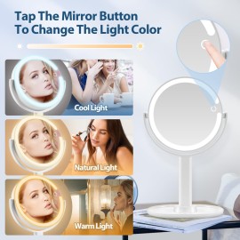 Lighted Makeup Mirror, 20X Magnifying Mirror with Light and Adjustable Brightness, Vanity Mirror with 3 Color Light, 2-Sided Tabletop Mirror, Detachable Travel Makeup Mirror with Light 8.8 In Lighted Makeup Mirror, 20X Magnifying Mirror with Light and Adjustable Brightness, Vanity Mirror with 3 Color Light, 2-Sided Tabletop Mirror, Detachable Travel Makeup Mirror with Light 8.8 In