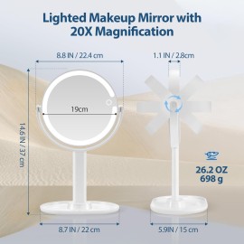 Lighted Makeup Mirror, 20X Magnifying Mirror with Light and Adjustable Brightness, Vanity Mirror with 3 Color Light, 2-Sided Tabletop Mirror, Detachable Travel Makeup Mirror with Light 8.8 In Lighted Makeup Mirror, 20X Magnifying Mirror with Light and Adjustable Brightness, Vanity Mirror with 3 Color Light, 2-Sided Tabletop Mirror, Detachable Travel Makeup Mirror with Light 8.8 In