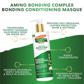 Palmer\'s Amino Bonding Complex Hair Mask, Intense Conditioning Masque Pack with Coconut Oil & Vitamin E, Heat Protectant, Anti Frizz, Adds Shine, Protects Hair Growth, All Hair Types, 12 fl. oz bottle