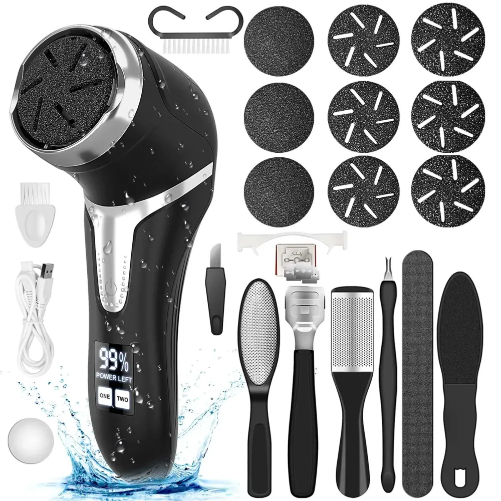 Electric Callus Remover for Feet (with Dander Vacuum), Portable Pedicure Kit Foot File Callus Remover, Rechargeable Waterproof Foot File for Foot Care Deadskin Remover with 9Head&LCD Display