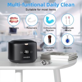 VIVIZEN Ultrasonic Retainer Cleaner Machine Sonic Dental Cleaning Machine for Dentures, Aligners, Braces, Mouth Guards, Jewelry, Portable 30W/45kHz (Black) VIVIZEN Ultrasonic Retainer Cleaner Machine Sonic Dental Cleaning Machine for Dentures, Aligners, Braces, Mouth Guards, Jewelry, Portable 30W/45kHz (Black)