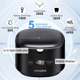 VIVIZEN Ultrasonic Retainer Cleaner Machine Sonic Dental Cleaning Machine for Dentures, Aligners, Braces, Mouth Guards, Jewelry, Portable 30W/45kHz (Black) VIVIZEN Ultrasonic Retainer Cleaner Machine Sonic Dental Cleaning Machine for Dentures, Aligners, Braces, Mouth Guards, Jewelry, Portable 30W/45kHz (Black)