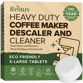 Renuv Coffee Maker Cleaner & Descaler Tablets, 12 Uses for Keurig, Ninja, Breville, Delonghi, Nespresso, Miele, Jura, Mr Coffee, Cuisinart Descaling Solution for Coffee Pot Maker & Espresso Machines Renuv Coffee Maker Cleaner & Descaler Tablets, 12 Uses for Keurig, Ninja, Breville, Delonghi, Nespresso, Miele, Jura, Mr Coffee, Cuisinart Descaling Solution for Coffee Pot Maker & Espresso Machines