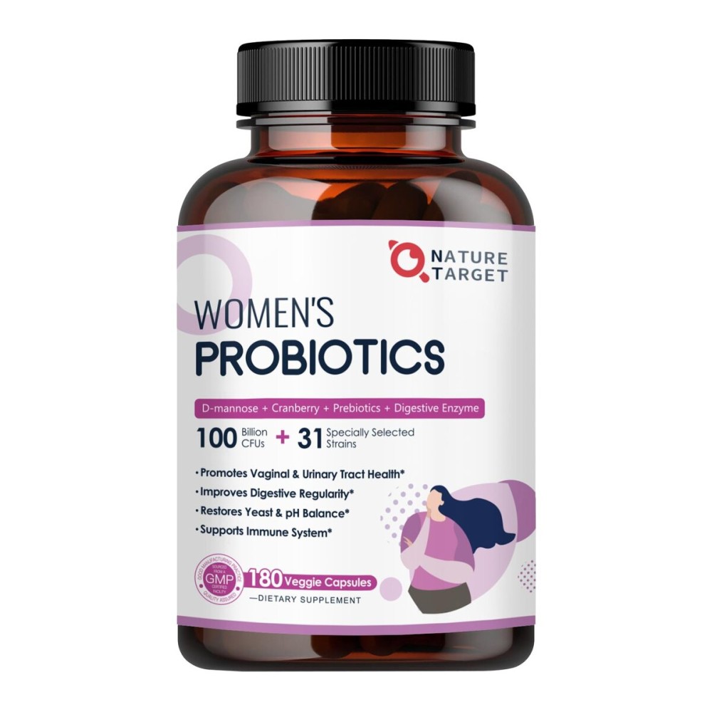 NATURE TARGET Probiotics for Women, 100 Billion CFUs Probiotic with Digestive Enzymes & Prebiotics, Vaginal Probiotics with Cranberry for Urinary Tract Health, pH Balance, 180 Veggie Capsules NATURE TARGET Probiotics for Women, 100 Billion CFUs Probiotic with Digestive Enzymes & Prebiotics, Vaginal Probiotics with Cranberry for Urinary Tract Health, pH Balance, 180 Veggie Capsules