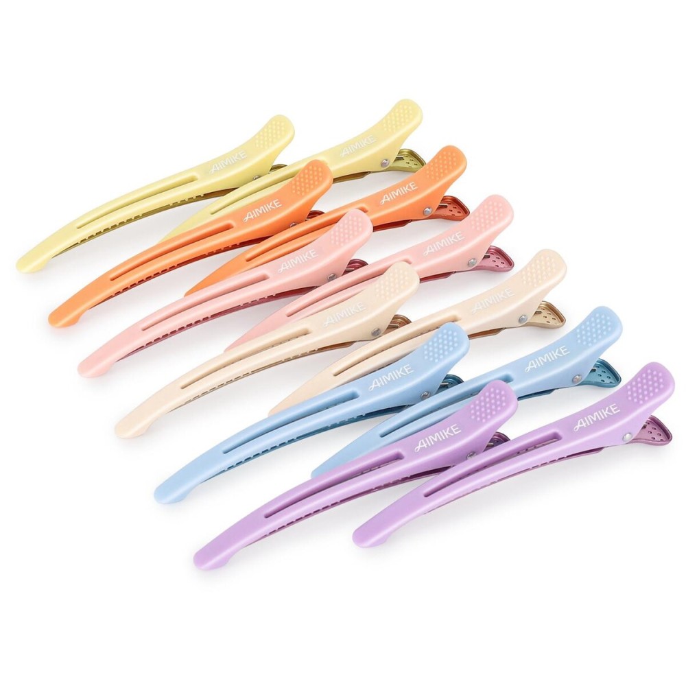 AIMIKE Hair Styling Clips Set - 12pcs Macaron No Crease Alligator Sectioning Clips with Silicone Band for Salon and Hair Roller Styling for Women AIMIKE Hair Styling Clips Set - 12pcs Macaron No Crease Alligator Sectioning Clips with Silicone Band for Salon and Hair Roller Styling for Women