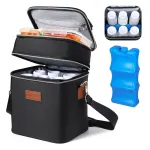 PIIOSER Breastmilk Cooler Bag with Ice Pack Fits 6 Baby Bottles Up to 9 Ounce, Insulated Baby Bottle Tote Bags, Double Layer Waterproof Leak-Proof with Shoulder Strap for Nursing &Working Mom