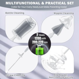 IvyWind Electric Travel Baby Bottle Brush Set with Storage Box, Automatic Bottle Cleaner Brush Kit with Silicone Bottle/Nipple/Straw Brush, Milk Frother Electric and Drainage Rack, Rechargeable, Gray IvyWind Electric Travel Baby Bottle Brush Set with Storage Box, Automatic Bottle Cleaner Brush Kit with Silicone Bottle/Nipple/Straw Brush, Milk Frother Electric and Drainage Rack, Rechargeable, Gray