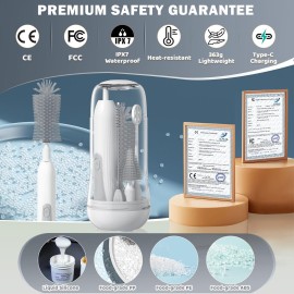 IvyWind Electric Travel Baby Bottle Brush Set with Storage Box, Automatic Bottle Cleaner Brush Kit with Silicone Bottle/Nipple/Straw Brush, Milk Frother Electric and Drainage Rack, Rechargeable, Gray IvyWind Electric Travel Baby Bottle Brush Set with Storage Box, Automatic Bottle Cleaner Brush Kit with Silicone Bottle/Nipple/Straw Brush, Milk Frother Electric and Drainage Rack, Rechargeable, Gray