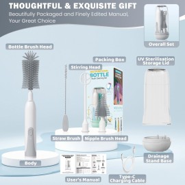 IvyWind Electric Travel Baby Bottle Brush Set with Storage Box, Automatic Bottle Cleaner Brush Kit with Silicone Bottle/Nipple/Straw Brush, Milk Frother Electric and Drainage Rack, Rechargeable, Gray IvyWind Electric Travel Baby Bottle Brush Set with Storage Box, Automatic Bottle Cleaner Brush Kit with Silicone Bottle/Nipple/Straw Brush, Milk Frother Electric and Drainage Rack, Rechargeable, Gray