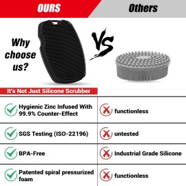 Canroom Silicone Body Scrubber - Zinc Infused-Highly Elastic Bristles Exfoliating Body Scrubber for Shower Body,Cellulite Reduction,Blood Circulation - Black