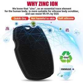 Canroom Silicone Body Scrubber - Zinc Infused-Highly Elastic Bristles Exfoliating Body Scrubber for Shower Body,Cellulite Reduction,Blood Circulation - Black