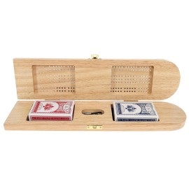 Pacific Shore Games Wooden Cribbage Board Game Set, Continuous 3 Track for 2-3 Players with Card Storage