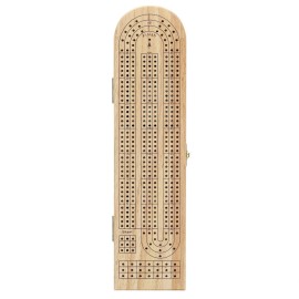 Pacific Shore Games Wooden Cribbage Board Game Set, Continuous 3 Track for 2-3 Players with Card Storage