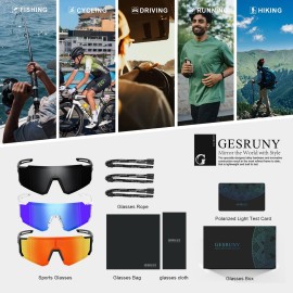 gesruny Polarized Sport Sunglasses for Men and Women, Lightweight TR90 Sun Glasses with UV Protection for Cycling Running