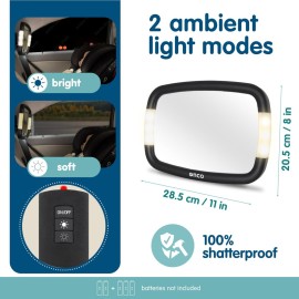 Onco LED Baby Car Mirror with Light - 2 Modes for Day & Night Driving, 100% Shatterproof & Shakeproof Car Mirror for Baby with 360 Rotation