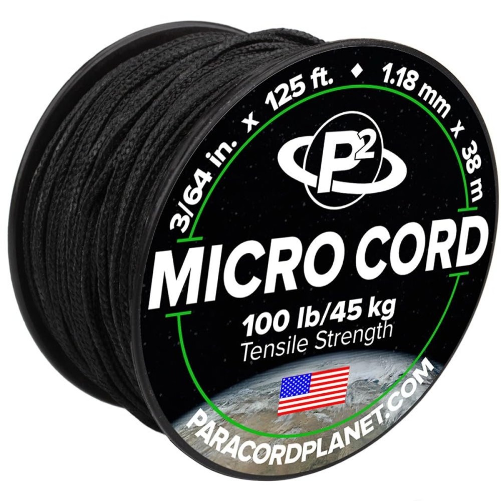 Paracord Planet Micro Paracord - Thin Braided Cord for Crafting, Fishing, and DIY Projects in 125 ft Spools - Black Paracord Planet Micro Paracord - Thin Braided Cord for Crafting, Fishing, and DIY Projects in 125 ft Spools - Black