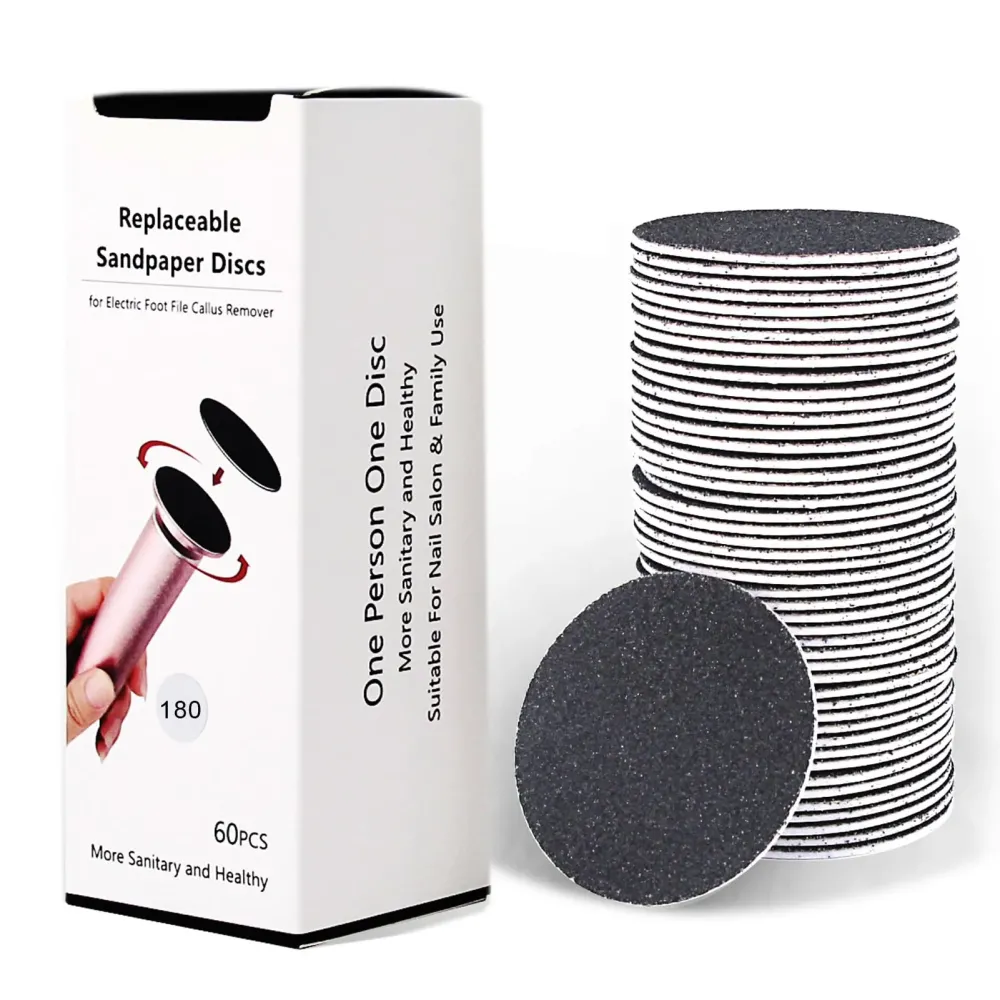 60pcs Replaceable Sandpaper Refill Discs for Electric Foot File Callus Remover Hard Dry Dead Skin Removal (Fine 180 Grit)