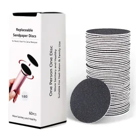 60pcs Replaceable Sandpaper Refill Discs for Electric Foot File Callus Remover Hard Dry Dead Skin Removal (Fine 180 Grit)