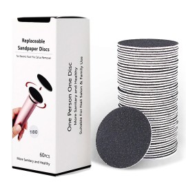 60pcs Replaceable Sandpaper Refill Discs for Electric Foot File Callus Remover Hard Dry Dead Skin Removal (Fine 180 Grit)