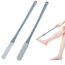 OWIIZI Toe Cleaning Brush 15.7 Foot Scrubber in Shower with Long Handle Silicone Gap Brush Between Toes Cleaner Soft Feet Care Scrub for Seniors,Elderly, Men and Women- 2Pack