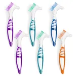 6 Pcs Denture Brush Set for False Teeth, Denture Toothbrushes with Double Sided Design, Denture Cleaning Brush with Multi-Layered Soft Bristles and Rubber Anti-Slip Handle, 4 Colors