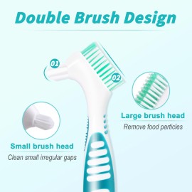 6 Pcs Denture Brush Set for False Teeth, Denture Toothbrushes with Double Sided Design, Denture Cleaning Brush with Multi-Layered Soft Bristles and Rubber Anti-Slip Handle, 4 Colors