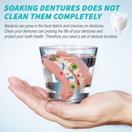 6 Pcs Denture Brush Set for False Teeth, Denture Toothbrushes with Double Sided Design, Denture Cleaning Brush with Multi-Layered Soft Bristles and Rubber Anti-Slip Handle, 4 Colors