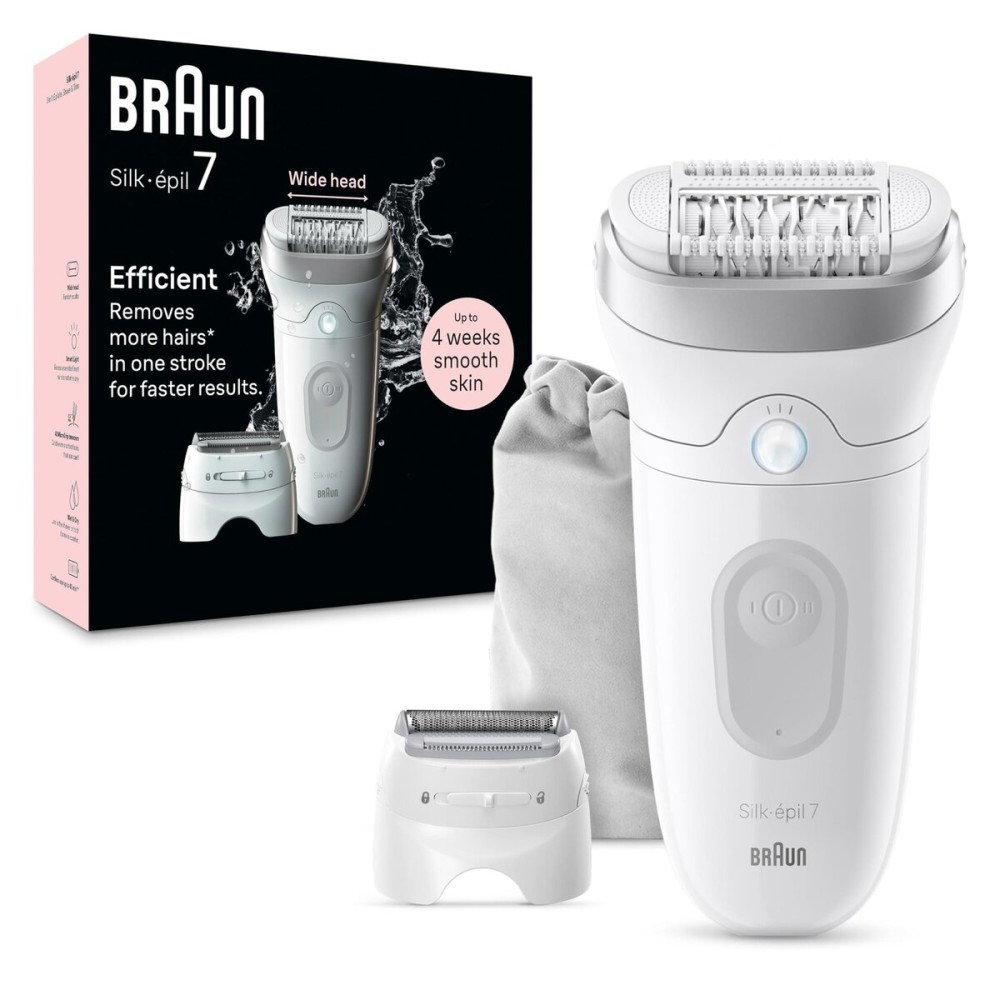 Braun Epilator Silk-pil 7, Hair Removal Device, Women Shaver & Trimmer, Wet and Dry, Wide Head, Includes Shaver Head and Trimmer Comb, SE7-041, Silver Braun Epilator Silk-pil 7, Hair Removal Device, Women Shaver & Trimmer, Wet and Dry, Wide Head, Includes Shaver Head and Trimmer Comb, SE7-041, Silver