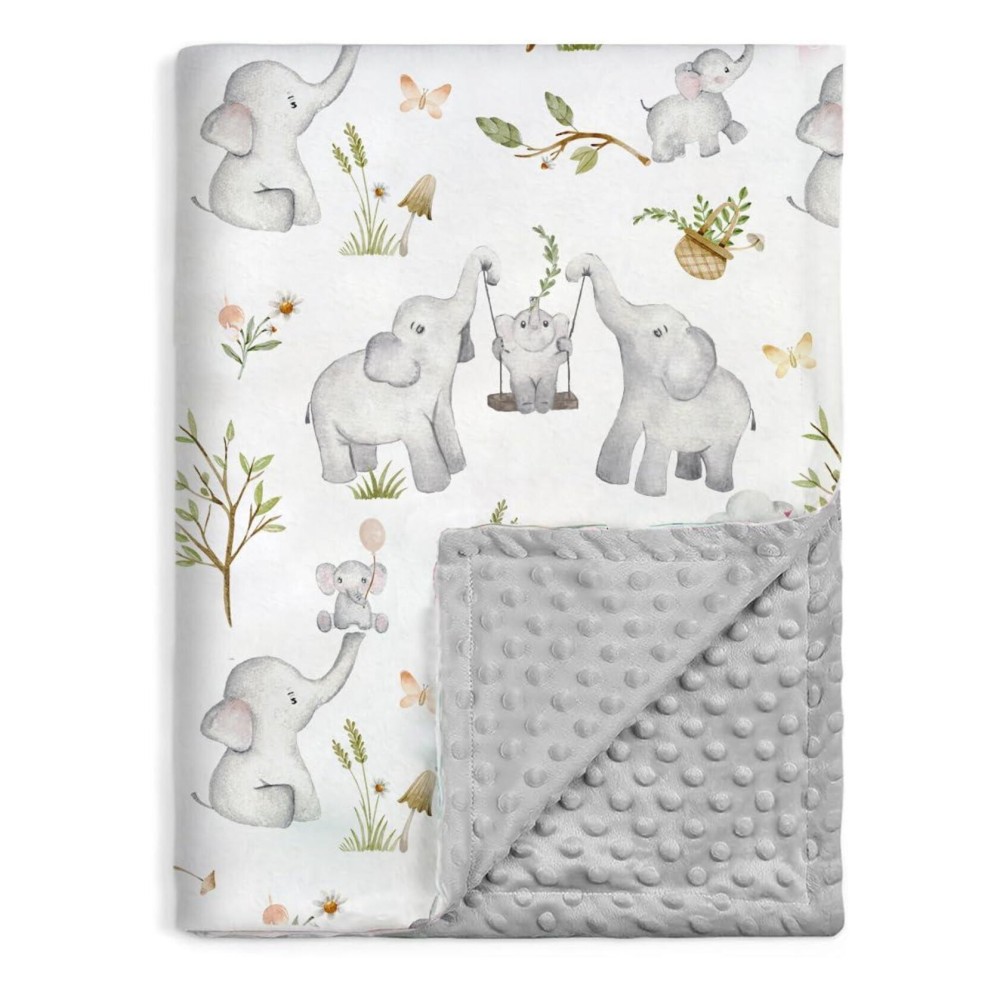 BOPRIO Baby Blankets for Unisex Boys Girls, Super Soft Nursery Minky Blankets with Baby Elephant Design and Dotted Fleece Backing, Printed Bed Throws Newborn BOPRIO Baby Blankets for Unisex Boys Girls, Super Soft Nursery Minky Blankets with Baby Elephant Design and Dotted Fleece Backing, Printed Bed Throws Newborn