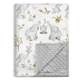 BOPRIO Baby Blankets for Unisex Boys Girls, Super Soft Nursery Minky Blankets with Baby Elephant Design and Dotted Fleece Backing, Printed Bed Throws Newborn