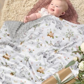 BOPRIO Baby Blankets for Unisex Boys Girls, Super Soft Nursery Minky Blankets with Baby Elephant Design and Dotted Fleece Backing, Printed Bed Throws Newborn BOPRIO Baby Blankets for Unisex Boys Girls, Super Soft Nursery Minky Blankets with Baby Elephant Design and Dotted Fleece Backing, Printed Bed Throws Newborn