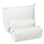Huhumy 3 Pcs Makeup Bag Corduroy Cosmetic Bag Aesthetic Cute Preppy Makeup Bags for Women Smile Small Makeup Purse Pouch Travel Toiletry Bag Set Makeup Organizer with Zipper (White,Solid Style)