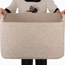 SIXDOVE 65L Large Storage Basket, Cotton Rope Woven Blanket Basket, Toy Storage for Baby Room, Living Room, Brown
