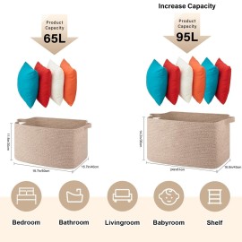 SIXDOVE 65L Large Storage Basket, Cotton Rope Woven Blanket Basket, Toy Storage for Baby Room, Living Room, Brown