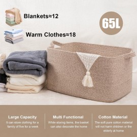 SIXDOVE 65L Large Storage Basket, Cotton Rope Woven Blanket Basket, Toy Storage for Baby Room, Living Room, Brown